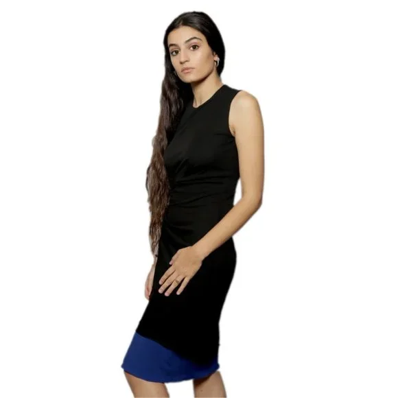 Versace 2017 Bodycon Runched Two Tone Dress Black Blue 36